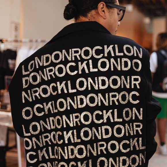 LONDON ROCK HAND PRESSED RHINESTONE OVERSIZED BOYFRIEND BLAZER SZ S/4 - Picture 11 of 11